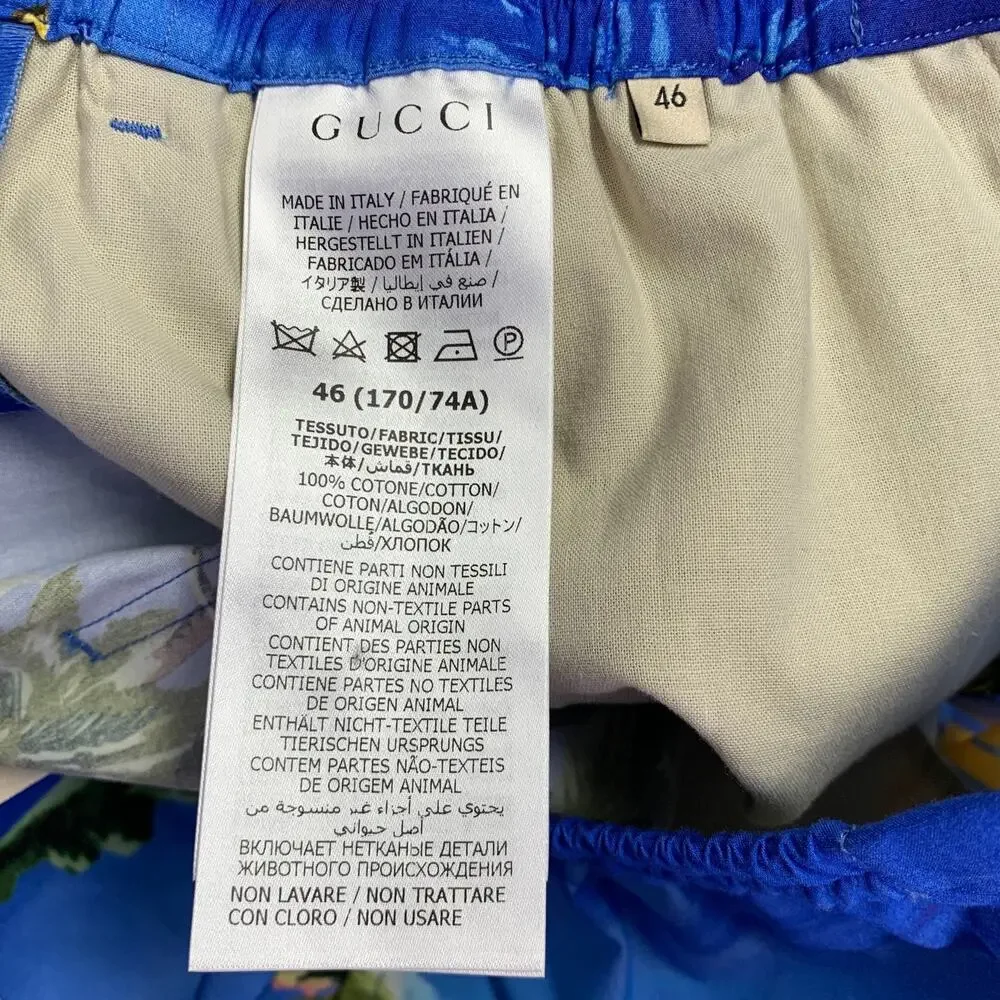 GUCCI Size 30 Blue Yellow Hawaiian Cotton Bermuda Shorts